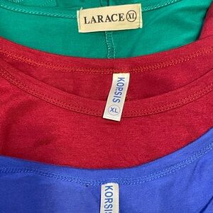 T-Shirts Dress Bundle. Three Dresses in Red, Green, and Blue Women’s Size XL